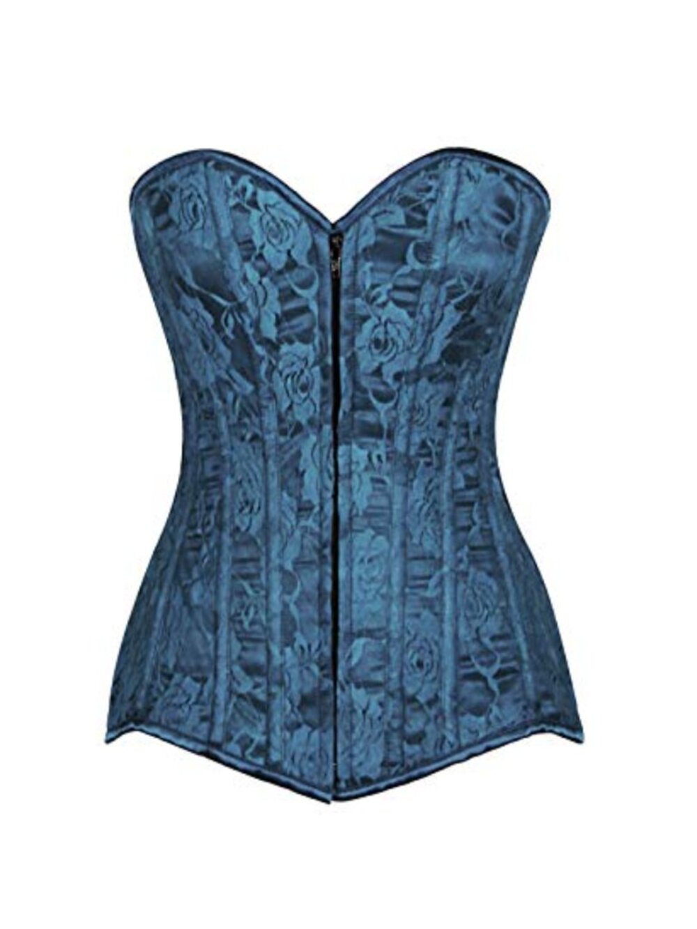 Lavish Lace Overbust Corset with Front Zipper, Steel Boning